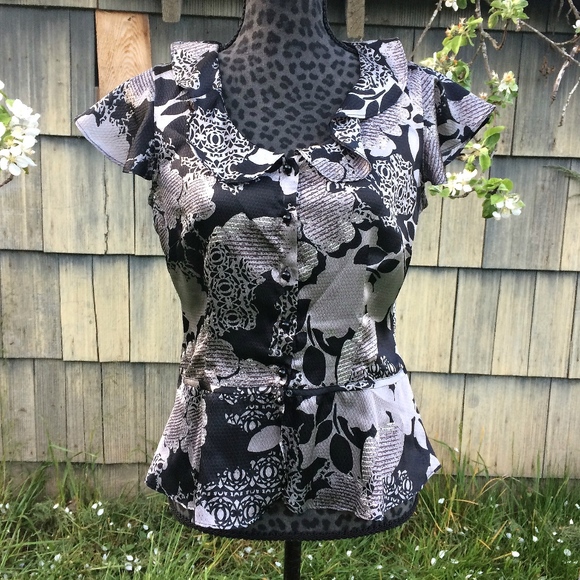 Worthington Black and Silver Floral Blouse - Petite Medium - Picture 4 of 8